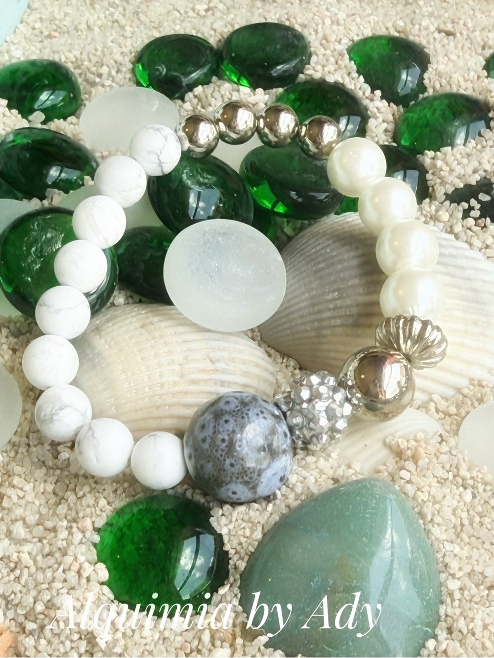 Chunky White Howlite, Pearl & Silver Bead Bracelet